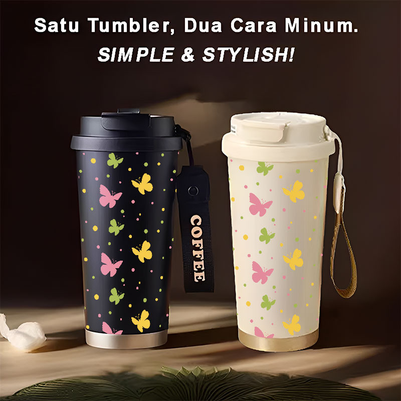 Tumbler Beautiful Butterflies  500ml Stainless Steel 316 Portable Botol Minum Simple Stylish & Aesth