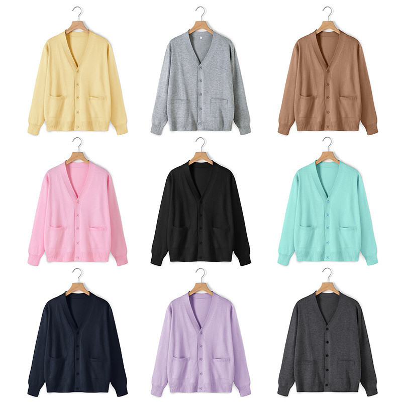 Sweater Wanita Lengan Panjang Seragam JK Mahasiswa Perempuan Warna Solid Mantel Tipis Sweater Cardig