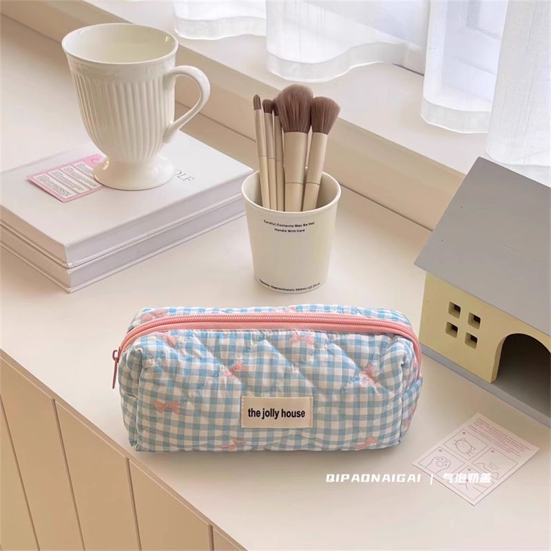 

Tas Busur Kotak-kotak Ins Pensil Nilai Tinggi Bag Makeup Baru Mahasiswa Penyimpanan Tata Tata Besar Kapasitas Besar Portabel