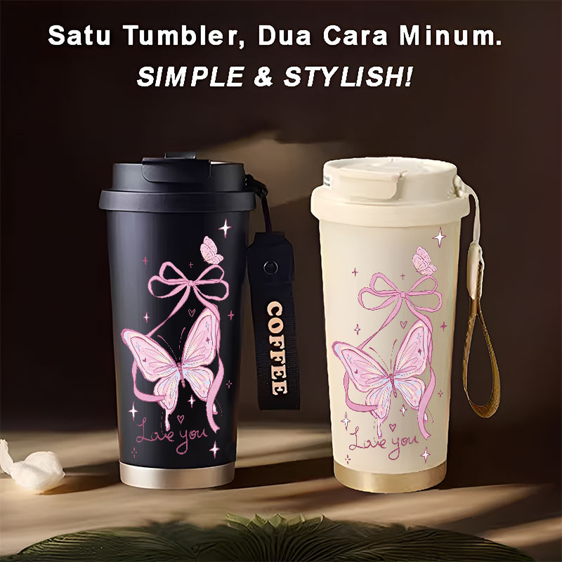 Tumbler Beautiful Butterflies  500ml Stainless Steel 316 Portable Botol Minum Simple Stylish & Aesth