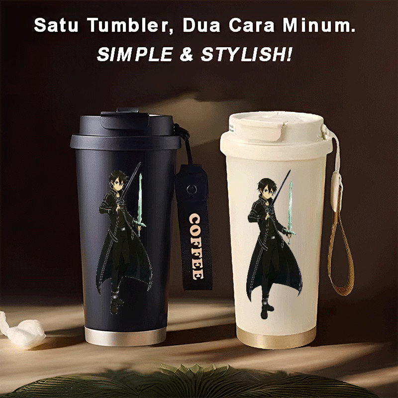 Tumbler Sword Art Online Kirito 2 Pedang 500ml stainless steel 316 Anti Bocor & Desain tali jinjing 