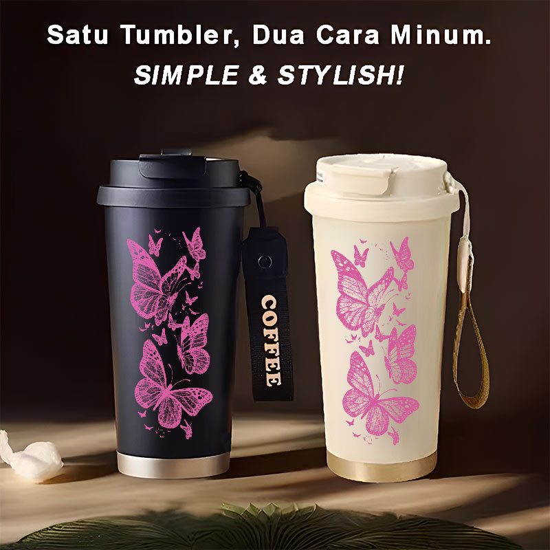 Tumbler Dreamy Butterflies  500ml Stainless Steel 316 Portable Botol Minum Simple Stylish & Aestheti