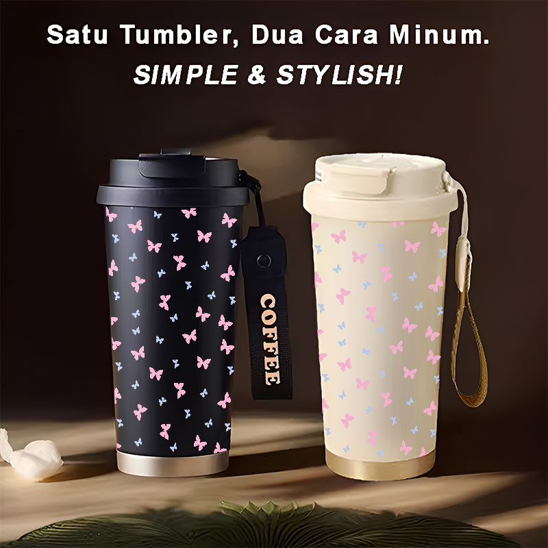 Tumbler Dreamy Butterflies  500ml Stainless Steel 316 Portable Botol Minum Simple Stylish & Aestheti