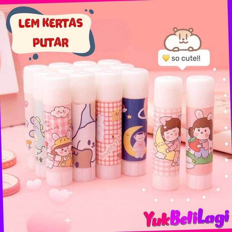 

COD (YBL) Perekat Kertas Padat Glue Stick Lem Stik Batang Putar Sekolah Kantor Motif Korea Lucu (BELI LOKAL)