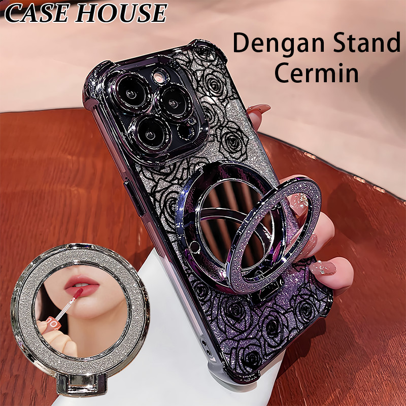 Glitter Card Case HP Oppo A12 A54 A38 A5 2020 A52 Stand Holder Cermin Casing Oppo A96 A3 Pro 5G A17 