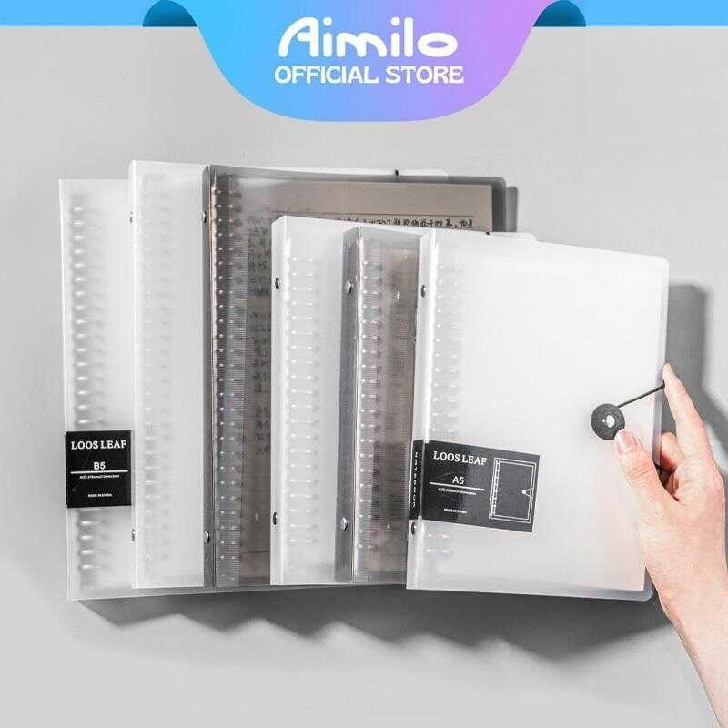 

[READY] Aimilo A5/B5 Buku Binder Aesthetic Transparan Hitam Putih Loose-Leaf Notebook Korea