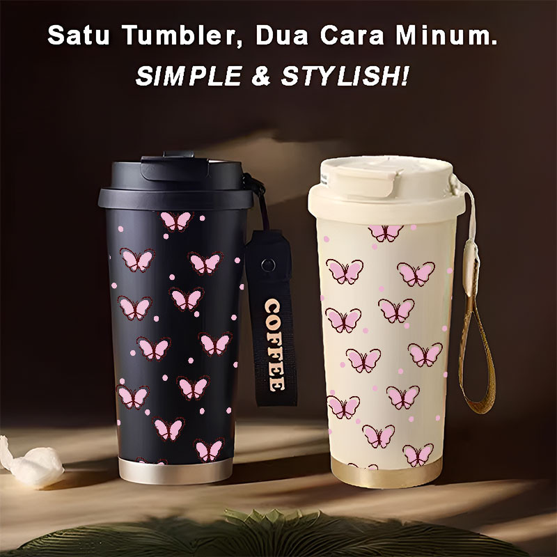 Tumbler Beautiful Butterflies  500ml Stainless Steel 316 Portable Botol Minum Simple Stylish & Aesth