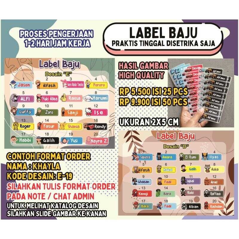 

ISI 50 pcs (TERMURAH) STIKER SABLON NAMA / LABEL BU SETRIKA MURAH