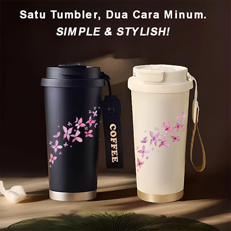 Tumbler Dreamy Butterflies  500ml Stainless Steel 316 Portable Botol Minum Simple Stylish & Aestheti