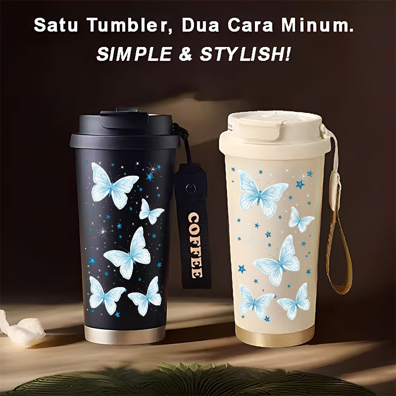 Tumbler Dreamy Butterflies  500ml Stainless Steel 316 Portable Botol Minum Simple Stylish & Aestheti