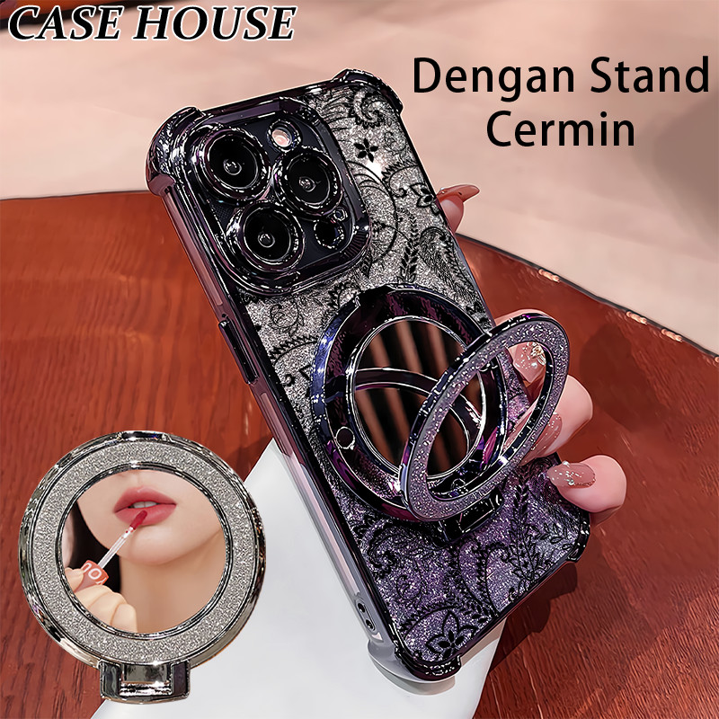 Glitter Card Case HP Oppo A12 A54 A38 A5 2020 A52 Stand Holder Cermin Casing Oppo A96 A3 Pro 5G A17 