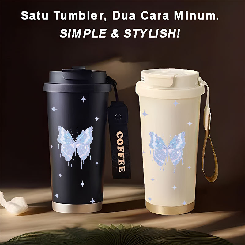 Tumbler Beautiful Butterflies  500ml Stainless Steel 316 Portable Botol Minum Simple Stylish & Aesth