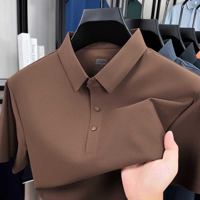 Kaos Polo Pria Katun Sutra Es  Panas Kelas Atas Untuk Pria, Lengan Pendek, Berkerah, Warna Polos, Ka