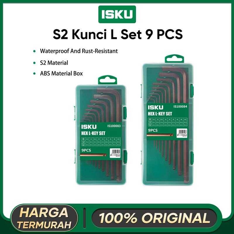 

ISKU Ballpoint Panjang 9 PCS ( 1.5 - 10 MM ) Bahan S2 Tidak berkarat Kunci L Set panjang