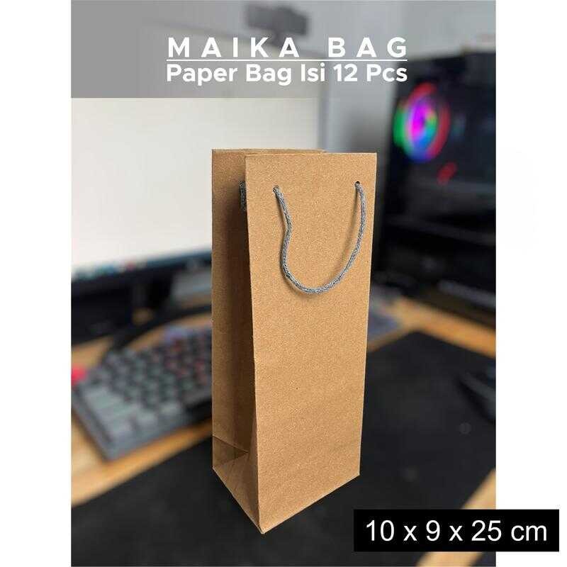 

(12 Pcs) Paper Bag Botol Ukuran 10x9x25 cm Kertas Paperbag / Tas Souvenir