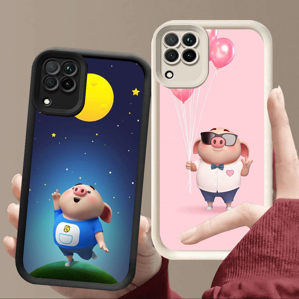 R49 Cute Pig Casing untuk Samsung A12 A22 M07 F07 5G Hitam dan Putih