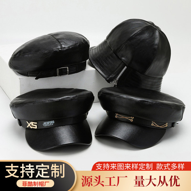 Topi Baret Wanita Fashion Newsboy Equestrian Oktagonal Serbaguna Kulit PU Topi Baret Wanita Atas Dat