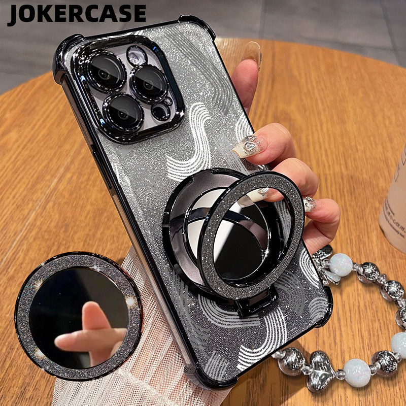 Glitter Card Case HP Oppo A12 A16 A36 A5 Cermin Bracket Stand Oppo Case Silikon Casing Oppo A52 A74 