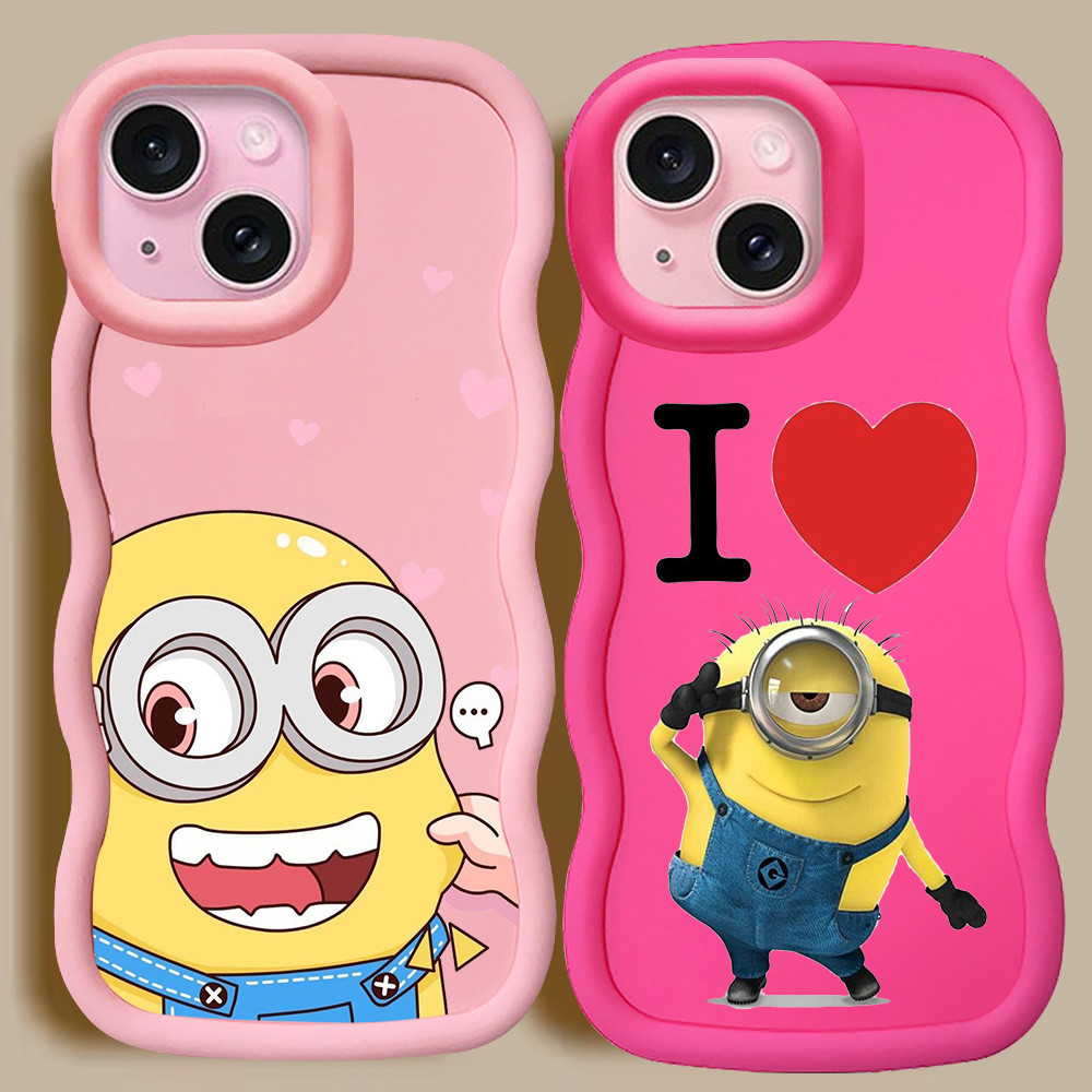 KL37 minions Casing untuk iPhone XR 14 Plus Pro Max Case Merah Muda