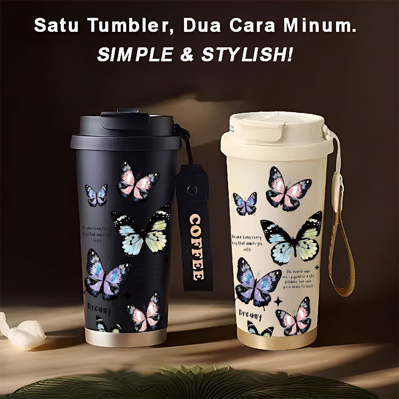 Tumbler Beautiful Butterflies  500ml Stainless Steel 316 Portable Botol Minum Simple Stylish & Aesth