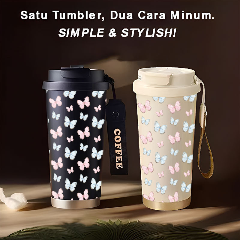 Tumbler Dreamy Butterflies  500ml Stainless Steel 316 Portable Botol Minum Simple Stylish & Aestheti