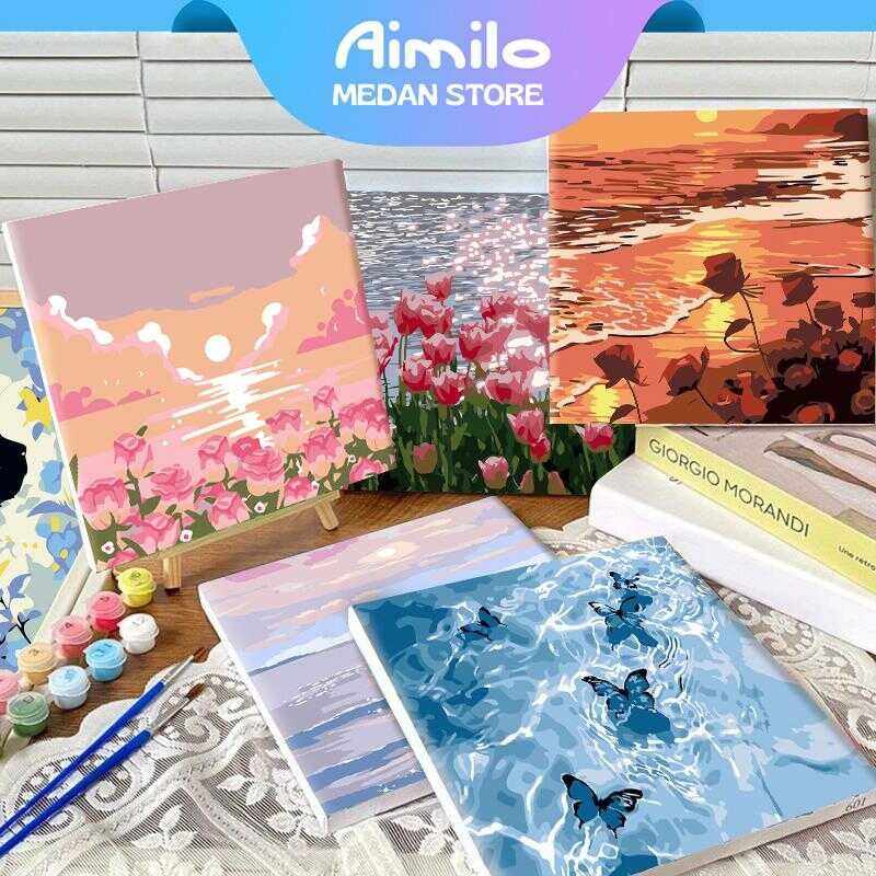 

[READY] Aimilo Paint By Number 20x20cm Lukisan DIY Digital Painting Kit With Kanvas Asli