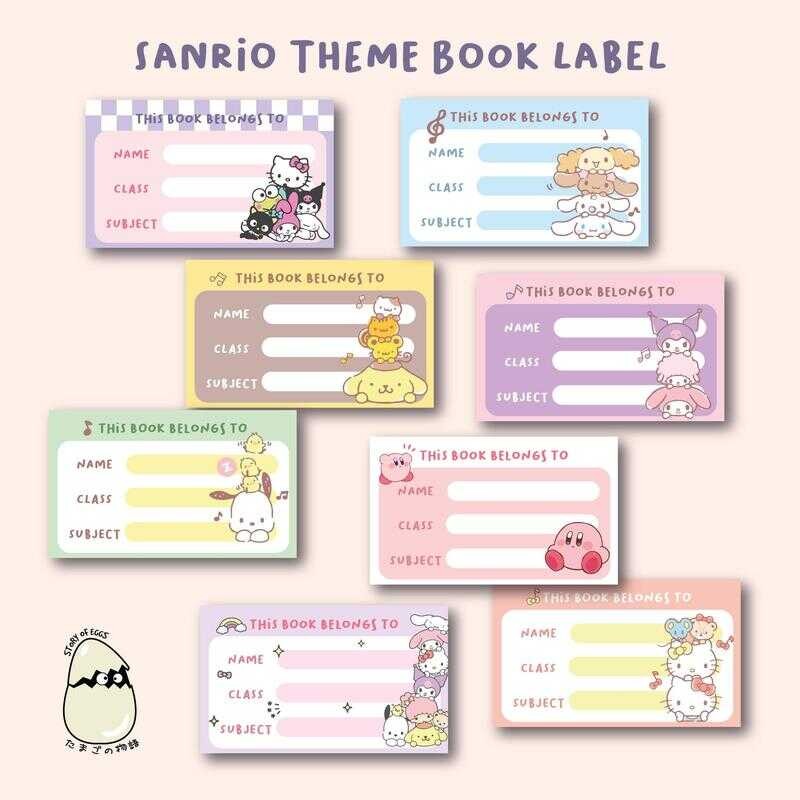 

Sanrio Aesthetic Book label name Label Sekolah I Sticker Nama Buku Cute Kertas