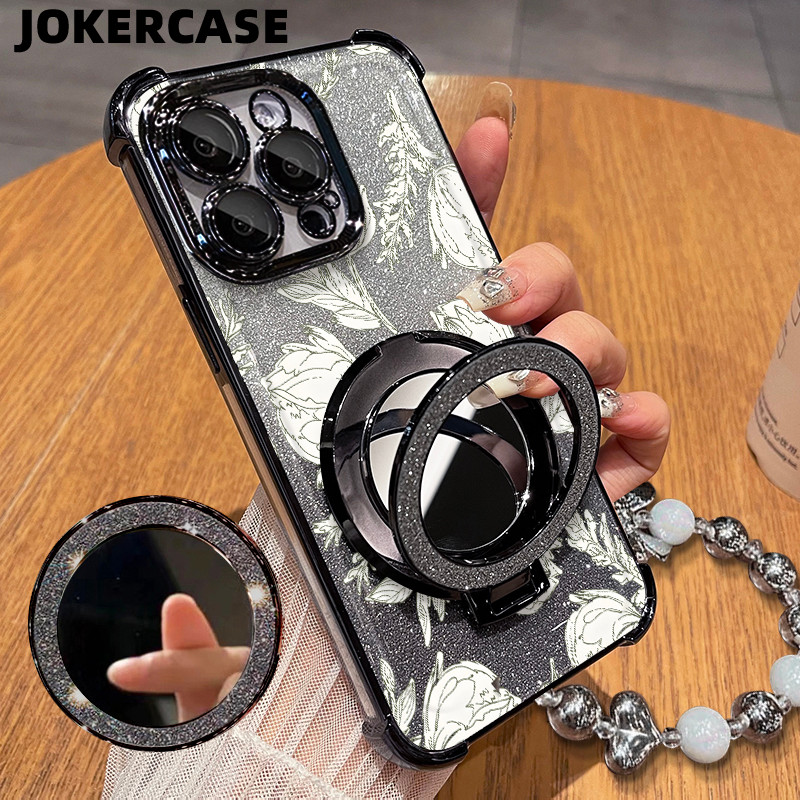 Glitter Card Case HP Oppo A12 A15 A16 A17 Cermin Bracket Stand Oppo Case Silikon Casing Oppo A18 A31