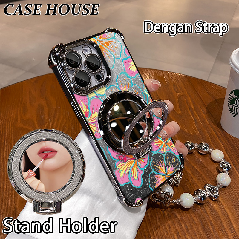 Glitter Card Case HP Oppo A15 A78 F7 Pro A86 A9 2020 Stand Holder Cermin Casing Oppo F11 A17 A98 5G 