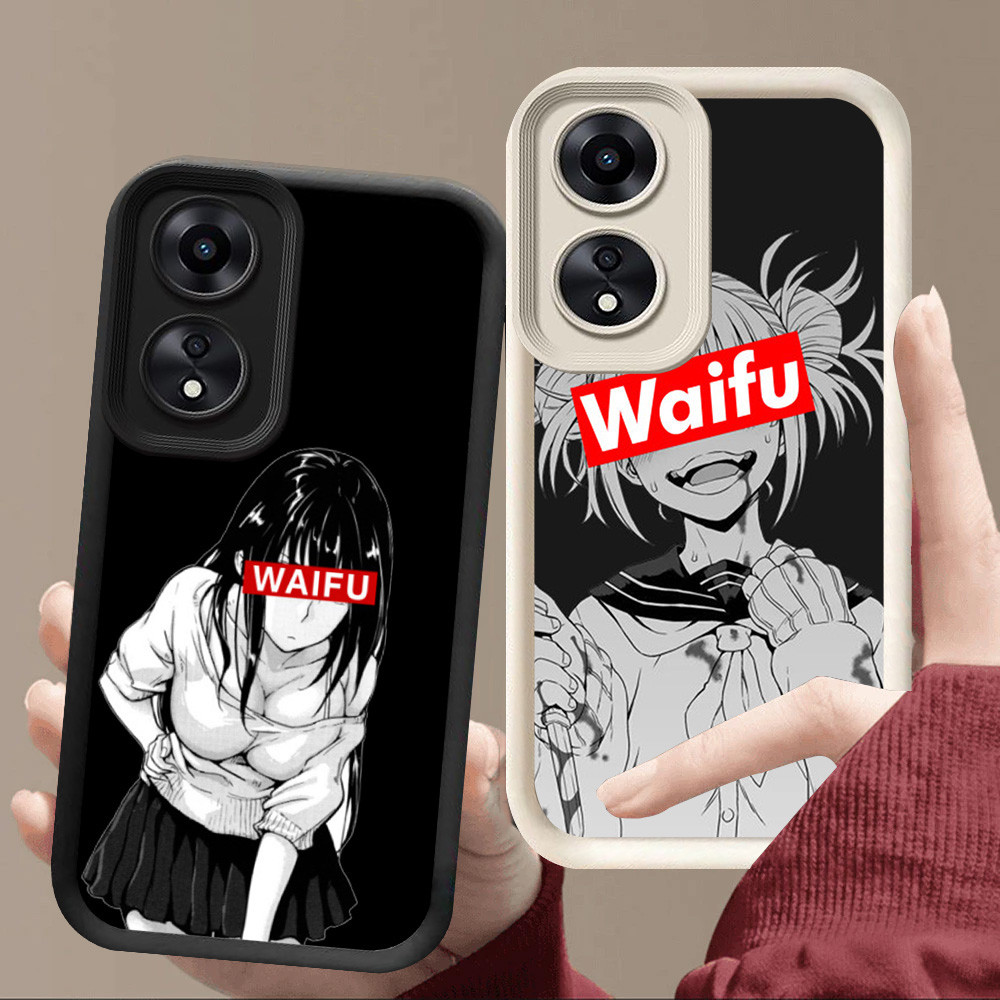 R65 Waifu Anime Girl Casing untuk OPPO A18 A60 A58 A38 5G Hitam dan Putih