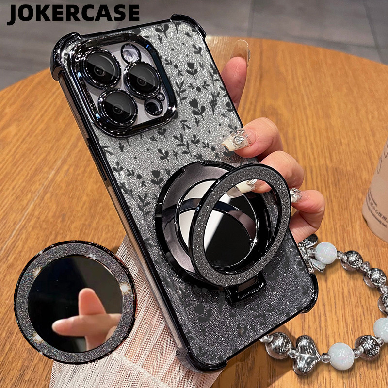 Glitter Card Case HP Oppo A12 A16 A36 A5 Cermin Bracket Stand Oppo Case Silikon Casing Oppo A52 A74 