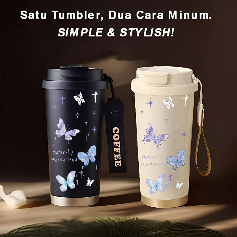 Tumbler Beautiful Butterflies  500ml Stainless Steel 316 Portable Botol Minum Simple Stylish & Aesth