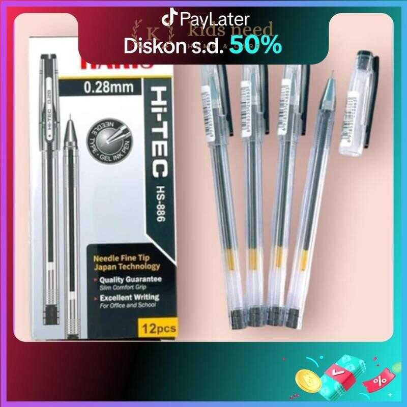 

(12pc) HI TECH Pulpen 0.28MM / PEN GEL HITECH HI-TECH Murah/ Pel Jel Mata Jarum Hi tech H 1PAK/12PCS Hitam Tinta