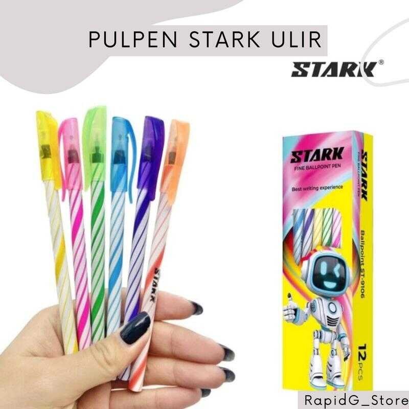 

12 Pcs Pulpen Pena Ulir Stark ST-9106 Tinta Hitam