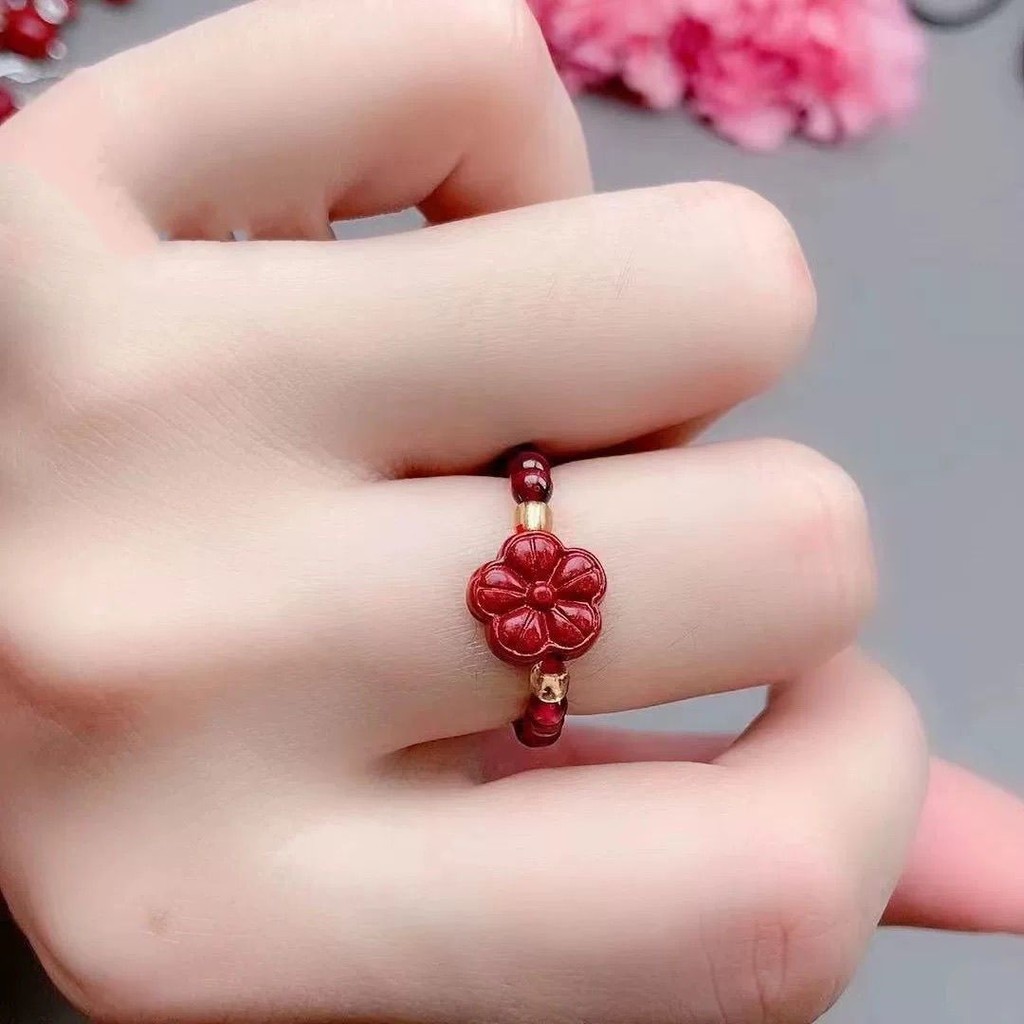 Ungu emas transportasi cinnabar mawar elastis cincin asli tahun garnet cincin pixiu tangan wanita g