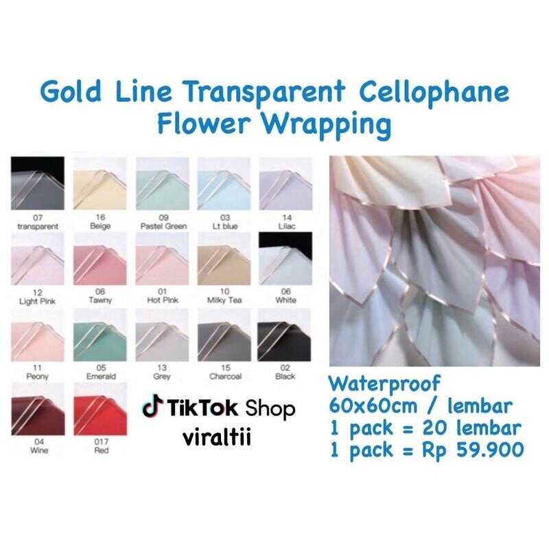 

[5 LEMBAR] Kertas Cellophane Buket Bunga [Gold Line] Flower Wrapping Paper Celophane / Chellophane Murah untuk Snack