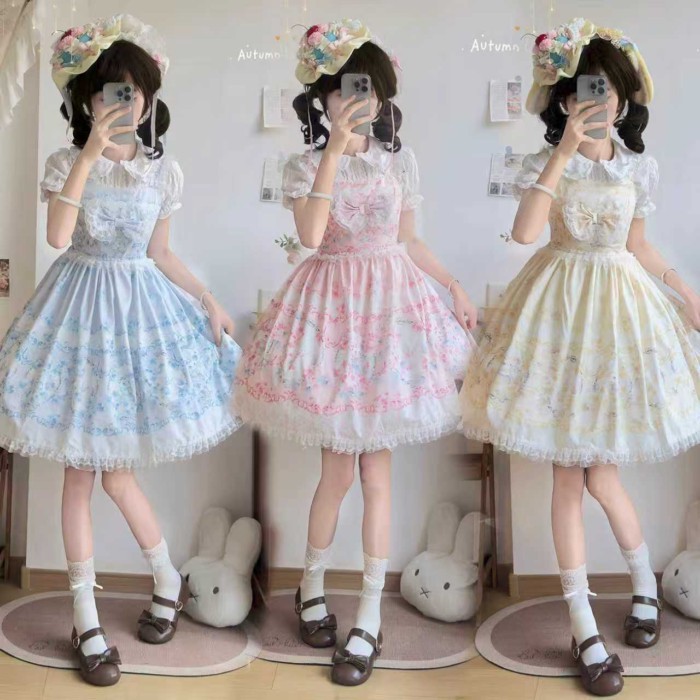 lolita gaun jsk busur manis dan lucu rok tutu ramping pendek lolita