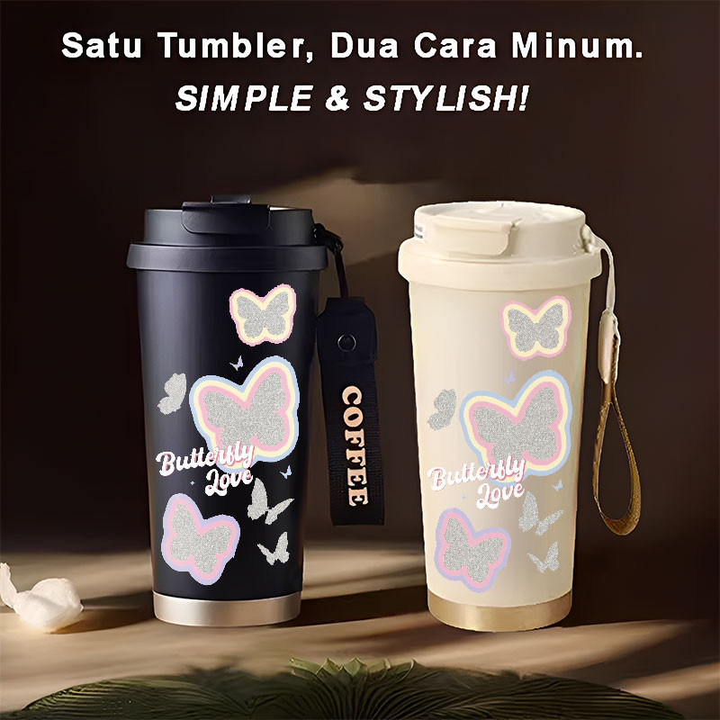 Tumbler Beautiful Butterflies  500ml Stainless Steel 316 Portable Botol Minum Simple Stylish & Aesth