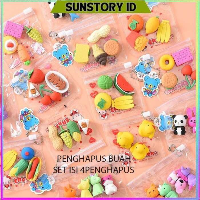 

COD 1 SET 4PCS PENSIL LUCU STATIONERY BUAH / PENGHAPUS KARET ERASER PEN