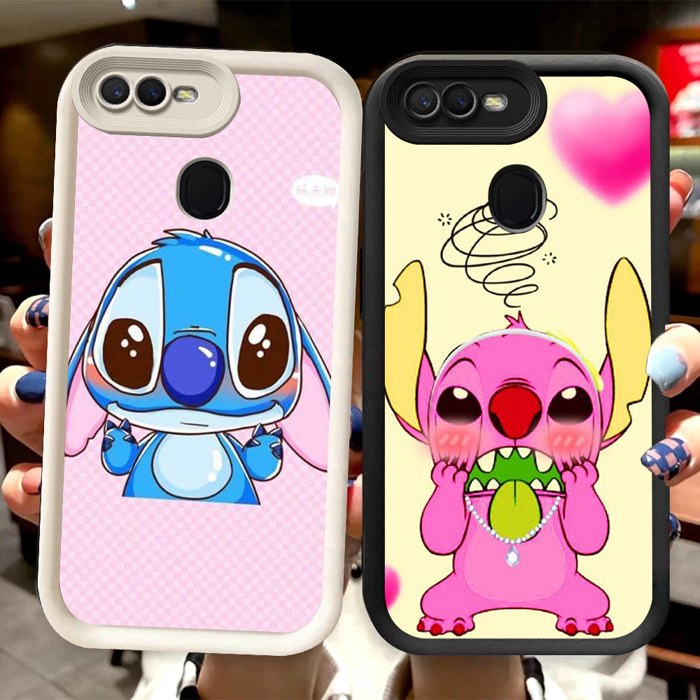 R102 Stitch Casing untuk OPPO A11K A12s F5 A12 F7 A5S F9 Pro A7 Hitam dan Putih