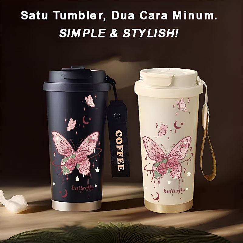 Tumbler Beautiful Butterflies  500ml Stainless Steel 316 Portable Botol Minum Simple Stylish & Aesth