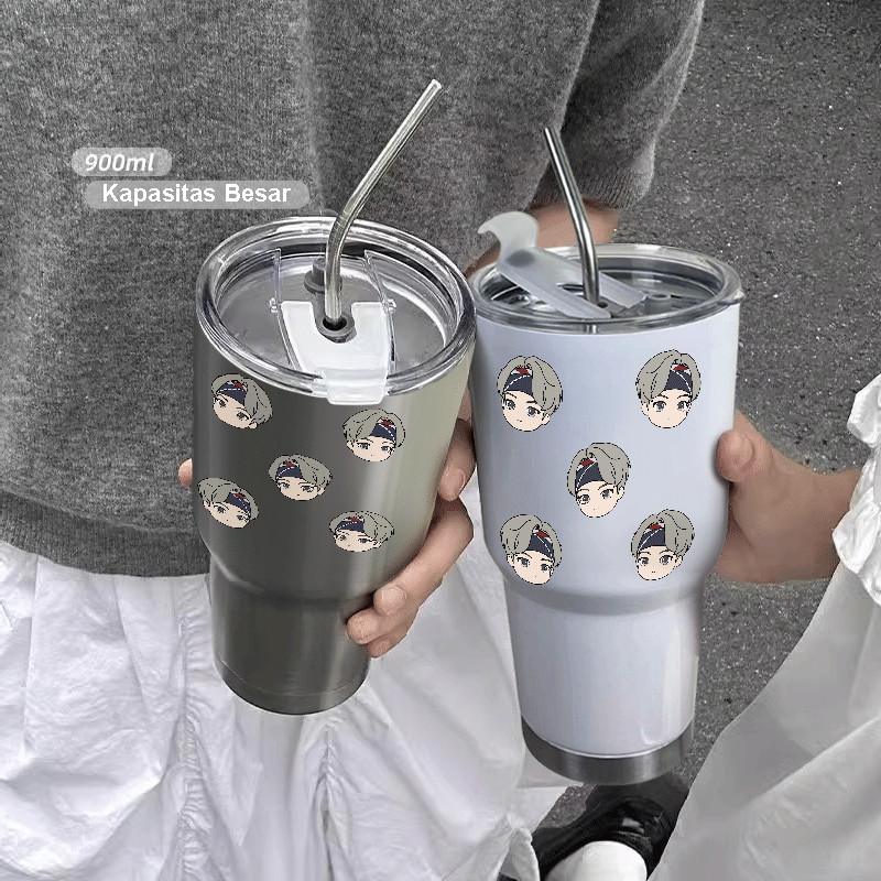 Tumbler Stainless Steel 304 V BTS 900ml Food Grade Anti Bocor dengan Sedotan Tahan Panas dan Dingin 