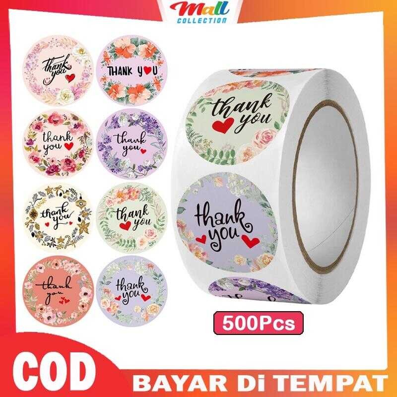 

MALL - Sticker Thankyou 1Roll (500Pcs) Label Segel Order Packing Motif Bunga Love Serbaguna STC01 Plastik Stiker Amplop