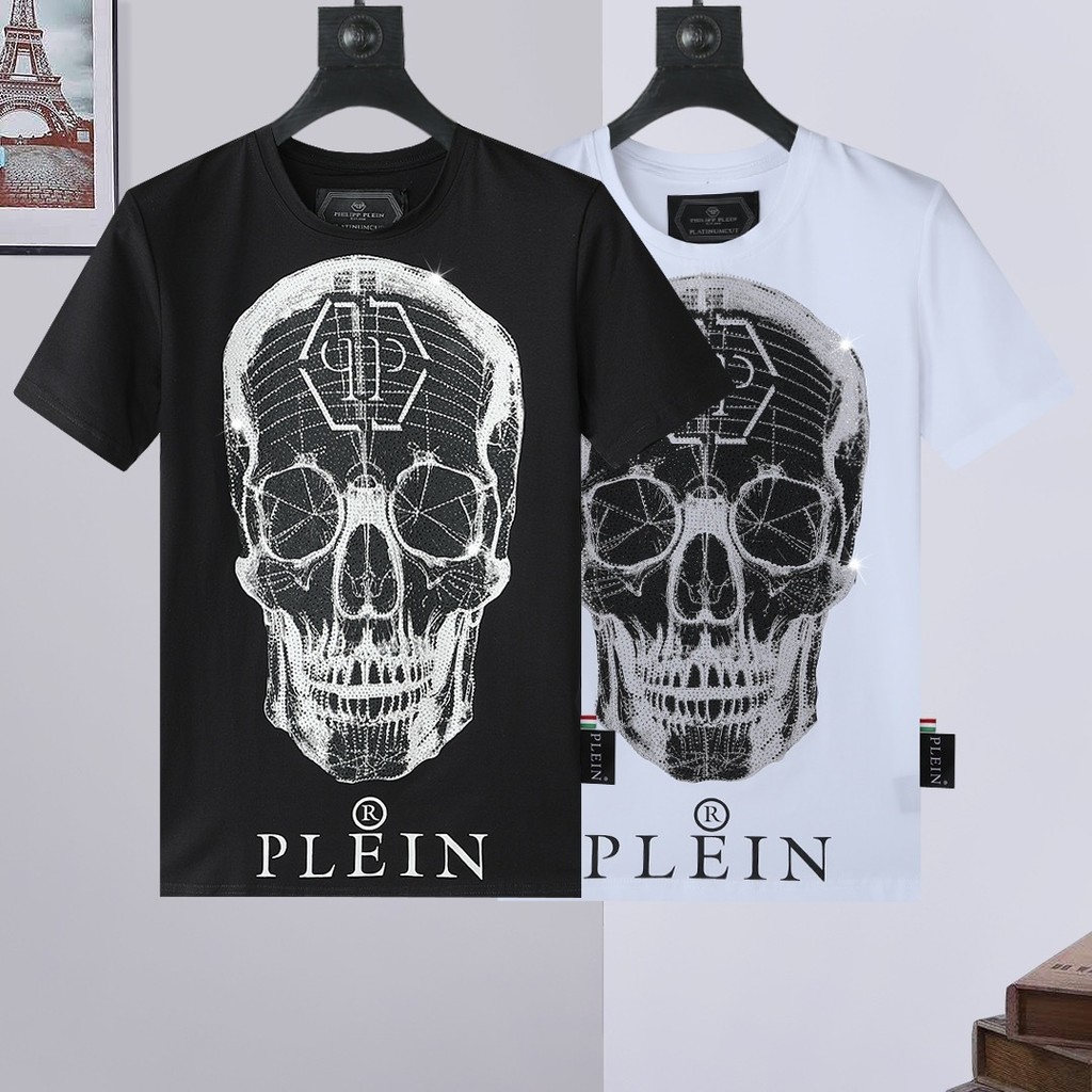 Baju Kaos Pria Import Merek Trendy Philipp Plein Semi Musim Panas Lengan Leher Bulat Kepribadian Dom