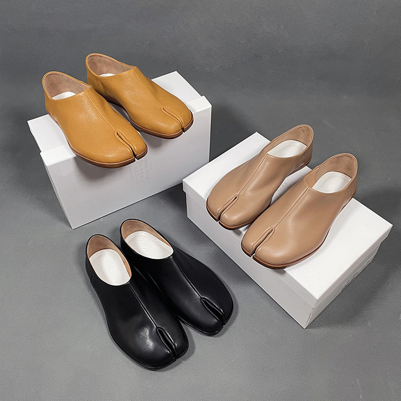 Sepatu Model Korea Jari Terbelah Kaki Babi Margiela Tabi mm6 Datar Asli untuk Wanita Nyaman Kulit Le