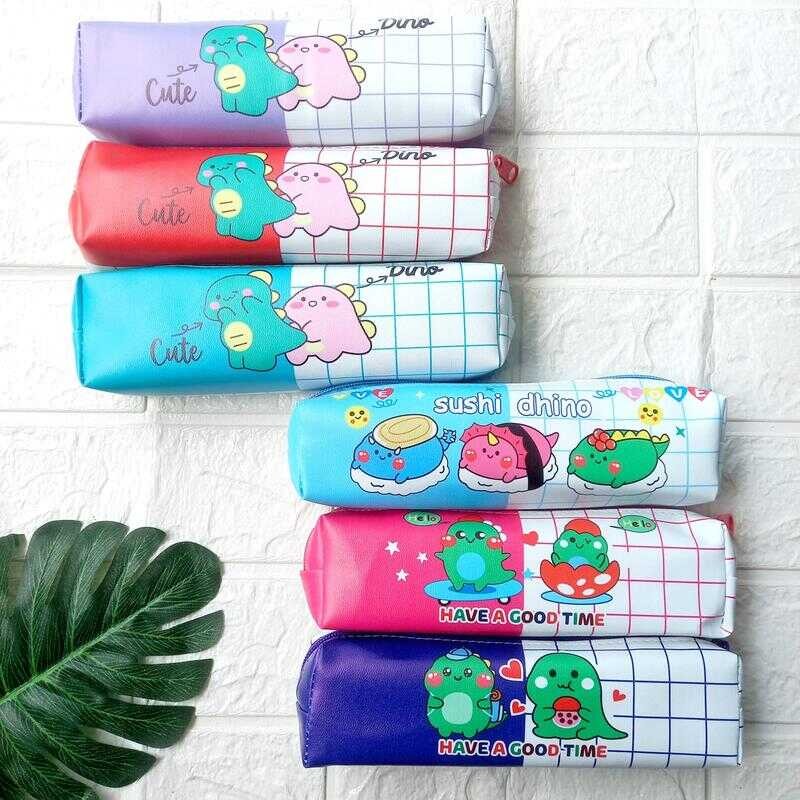 

Kotak Anak Sekolah Motif Dino Cute Murah Tempat Pensil TK SD Mini Alat Kanvas Stationery Tulis