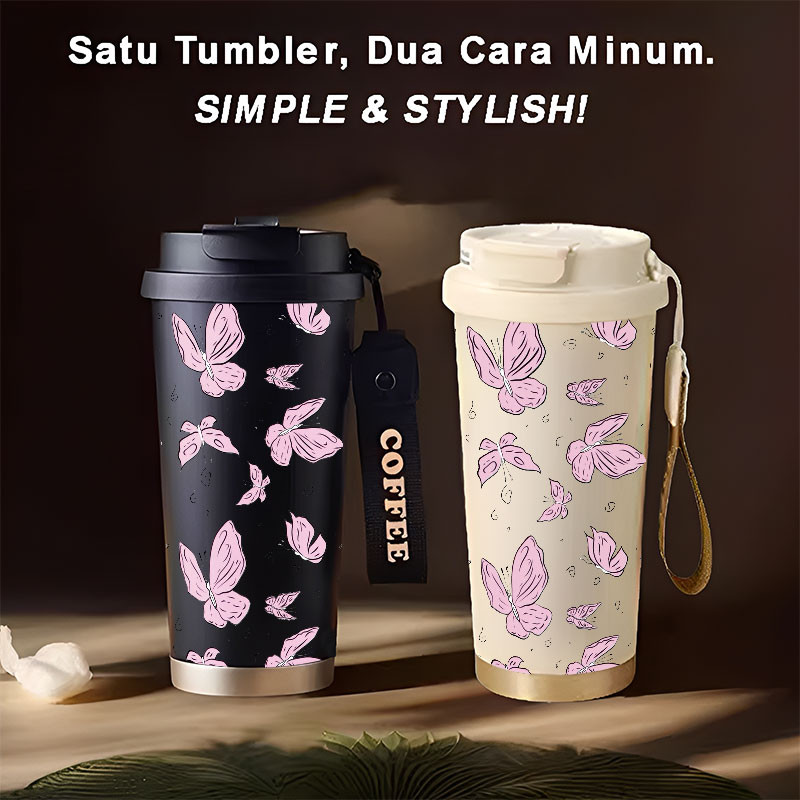 Tumbler Beautiful Butterflies  500ml Stainless Steel 316 Portable Botol Minum Simple Stylish & Aesth