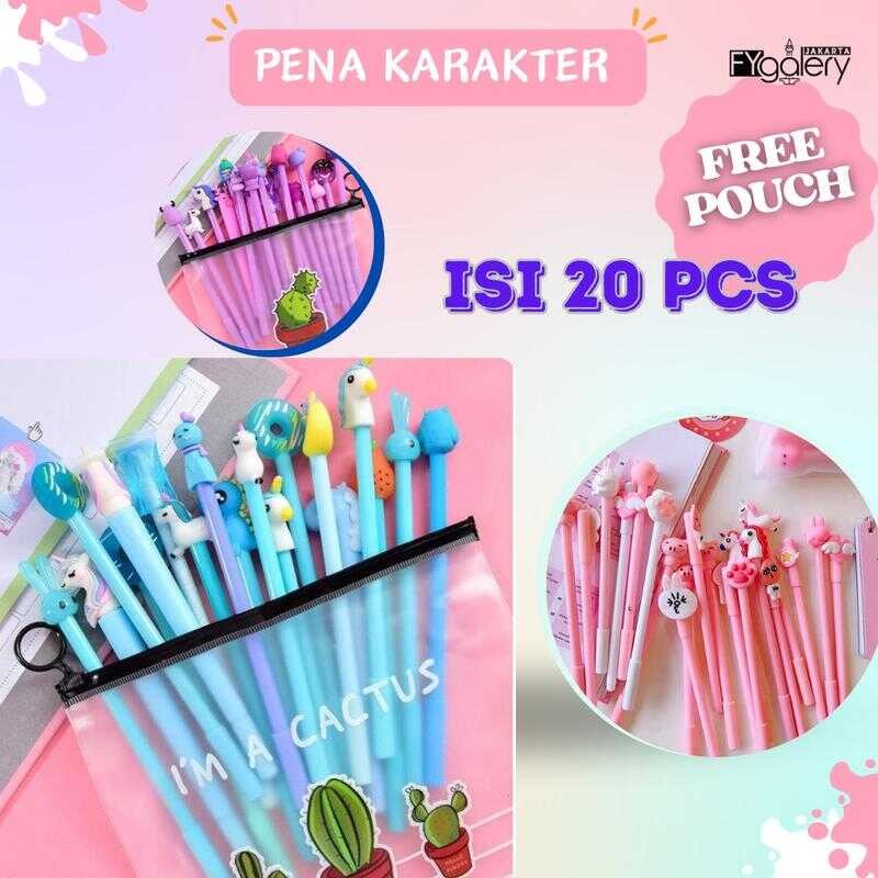 

HL0078 Set Pulpen Karakter Isi 20 Pcs dengan Tempat Pensil Transparan dan Zipper Bag Hitam Pena Plastik Stationery