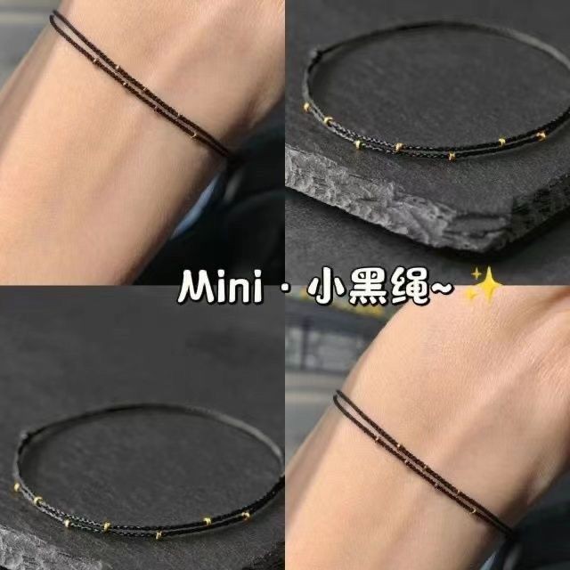 Mini kecil tali hitam cincin emas yang dapat disesuaikan gelang gelang sederhana gelang serba guna k