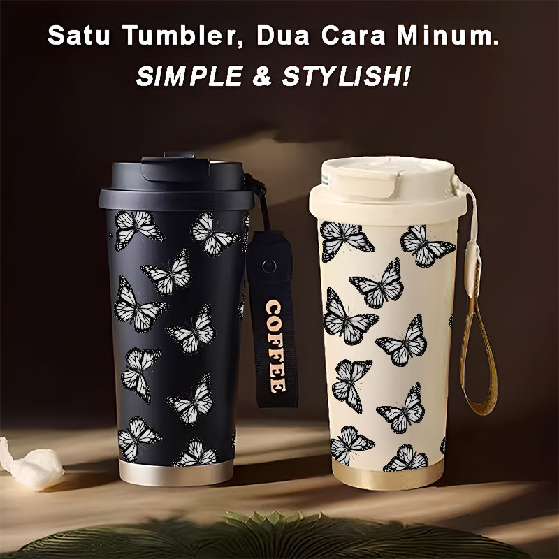 Tumbler Dreamy Butterflies  500ml Stainless Steel 316 Portable Botol Minum Simple Stylish & Aestheti